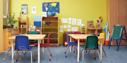 Preschool classroom with boardtoys table and chair