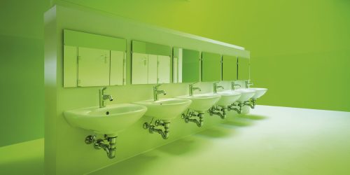 new architecture, green public bathroom